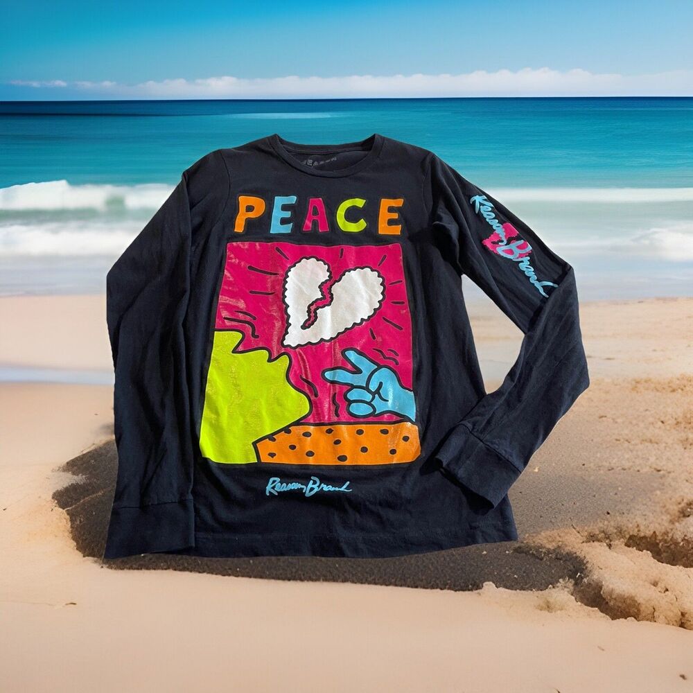 Peace Broken Heart Comfort Wash Black Graphic Shirt Reason Brand Men Size Small